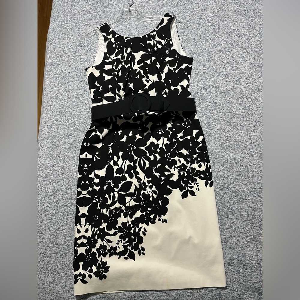 White House Black Market Black and Cream Floral Midi Dress